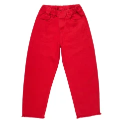 RED PULL ON BAGGY TROUSERS WITH FRAYED EDGES