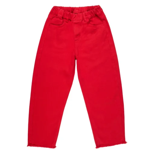 RED PULL ON BAGGY TROUSERS WITH FRAYED EDGES