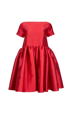 RED SHORT CAP SLEEVE PUFF DRESS
