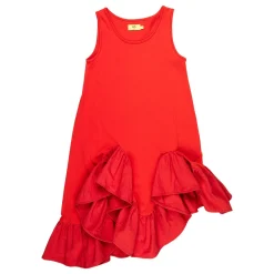RED SLEEVELESS FLOUNCE DRESS
