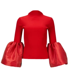 RED TURTLENECK PUFF SLEEVE TOP