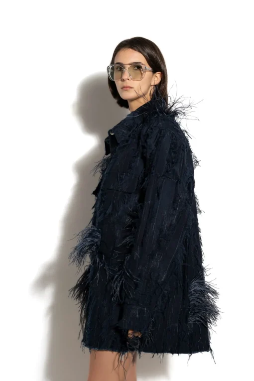 SHREDDED INDIGO DENIM OVERSHIRT