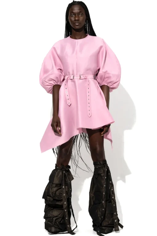 SILK TAFFETA BALLOON SLEEVE DRESS