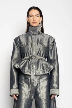 SILVER DENIM BELTED JACKET AND VEST