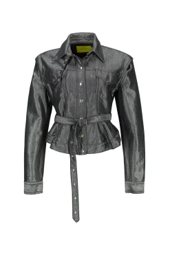 SILVER DENIM BELTED JACKET AND VEST