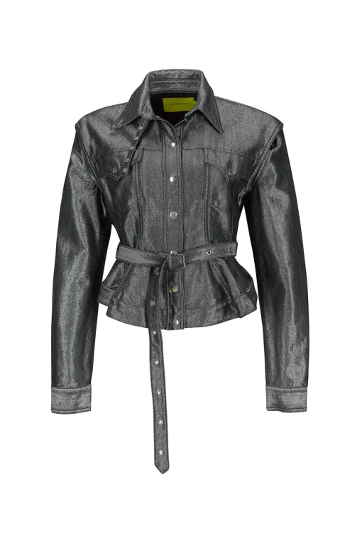 SILVER DENIM BELTED JACKET AND VEST