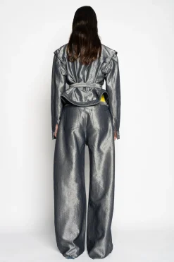 SILVER DENIM BELTED JACKET AND VEST