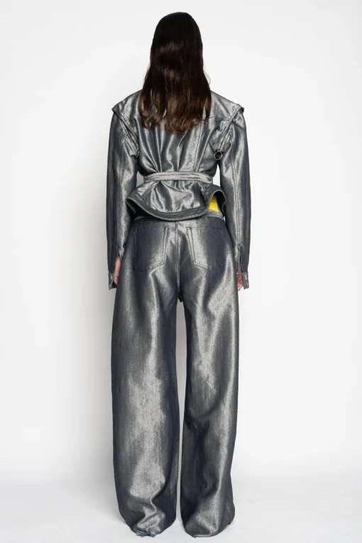 SILVER DENIM BELTED JACKET AND VEST