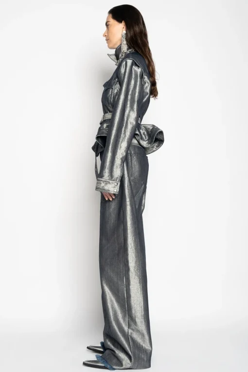 SILVER DENIM BELTED JACKET AND VEST