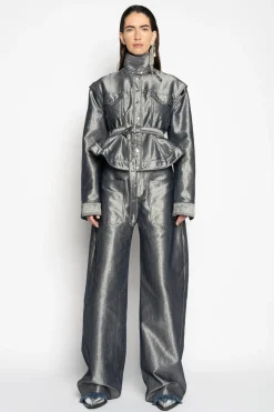 SILVER DENIM BELTED JACKET AND VEST