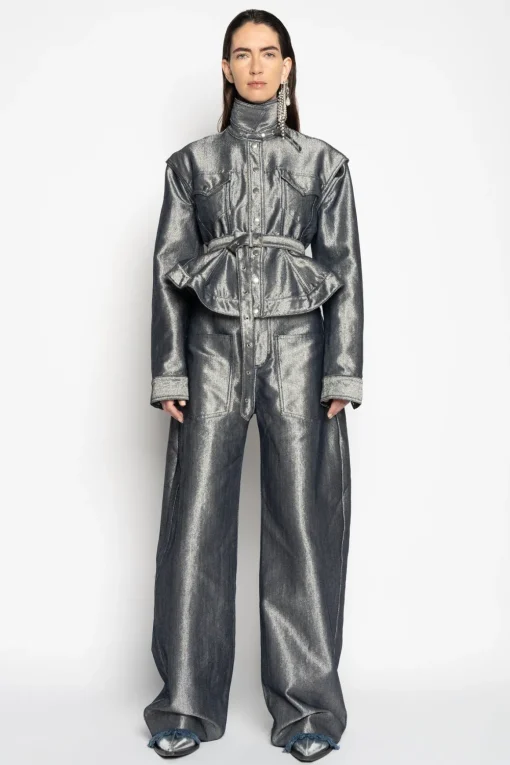 SILVER DENIM BELTED JACKET AND VEST