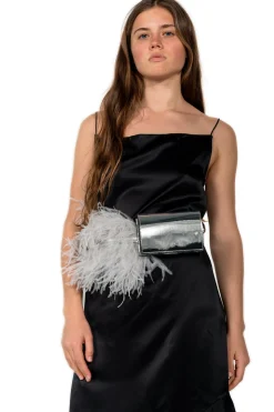 SILVER FEATHER BELT BAG
