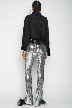 SILVER SEQUINS BOOTCUT TROUSERS