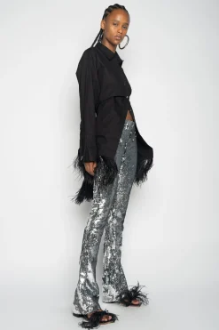 SILVER SEQUINS BOOTCUT TROUSERS