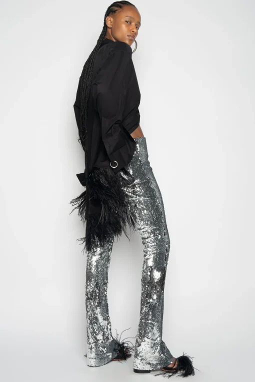 SILVER SEQUINS BOOTCUT TROUSERS