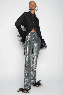 SILVER SEQUINS BOOTCUT TROUSERS
