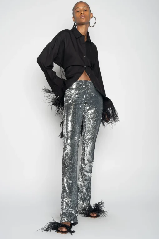 SILVER SEQUINS BOOTCUT TROUSERS