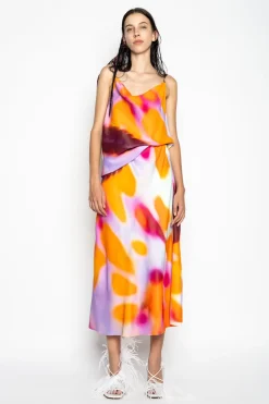 SLIP PRINTED SATIN SKIRT