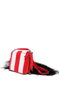 STRIPED WALLET BAG WITH FEATHER STRAP