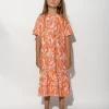 TERRY WAVY PRINT GATHERED DRESS