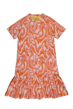 TERRY WAVY PRINT GATHERED DRESS