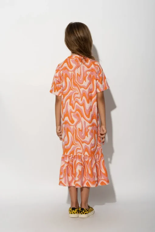 TERRY WAVY PRINT GATHERED DRESS