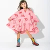 THUNDER PRINT GATHERED DRESS