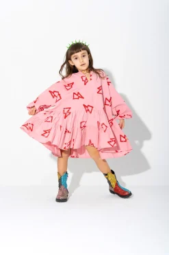 THUNDER PRINT GATHERED DRESS