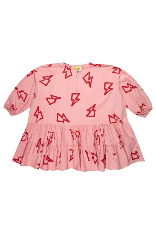 THUNDER PRINT GATHERED DRESS