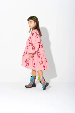 THUNDER PRINT GATHERED DRESS