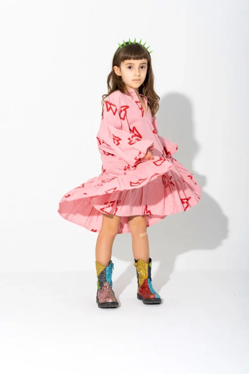 THUNDER PRINT GATHERED DRESS
