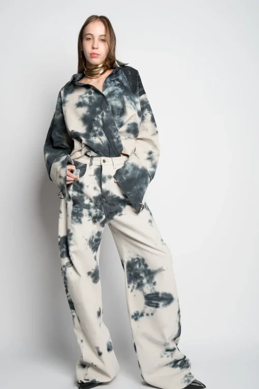 TIE DYE BLACK BOYFRIEND TROUSERS