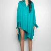 TURQUOISE ASYMMETRIC OVERSIZE SHIRT DRESS