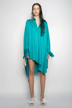 TURQUOISE ASYMMETRIC OVERSIZE SHIRT DRESS