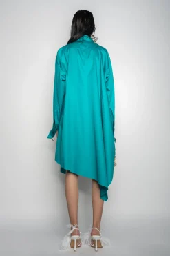 TURQUOISE ASYMMETRIC OVERSIZE SHIRT DRESS