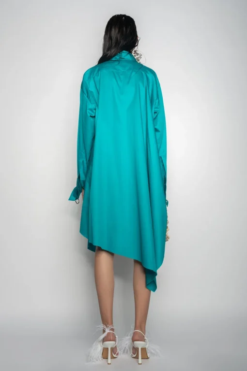TURQUOISE ASYMMETRIC OVERSIZE SHIRT DRESS