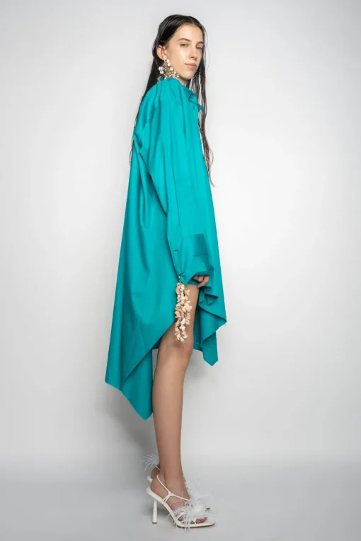 TURQUOISE ASYMMETRIC OVERSIZE SHIRT DRESS