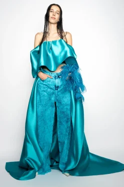 TURQUOISE DENIM BOYFRIENDS TROUSERS