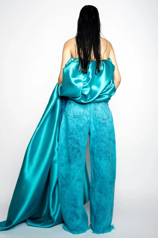 TURQUOISE DENIM BOYFRIENDS TROUSERS