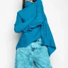 TURQUOISE DRAPED JUMPER IN MERINO KNIT