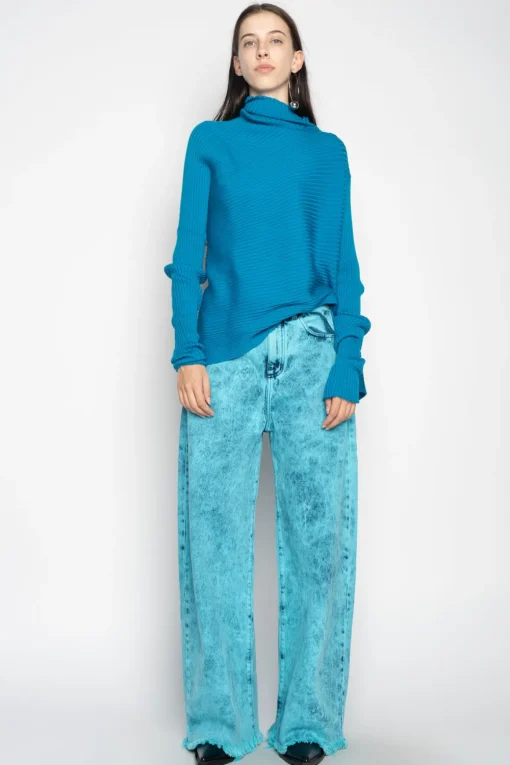 TURQUOISE DRAPED JUMPER IN MERINO KNIT