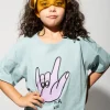 TURQUOISE HAND PRINT T-SHIRT