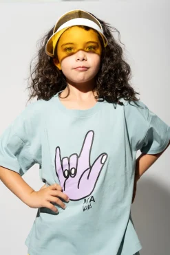 TURQUOISE HAND PRINT T-SHIRT