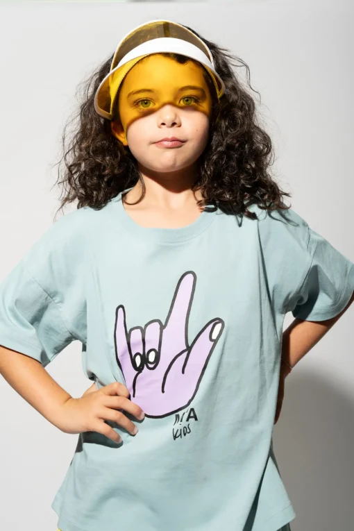 TURQUOISE HAND PRINT T-SHIRT