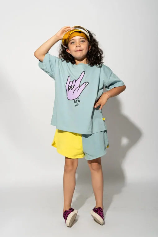 TURQUOISE HAND PRINT T-SHIRT