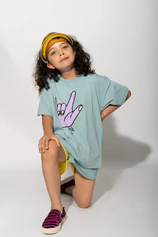 TURQUOISE HAND PRINT T-SHIRT