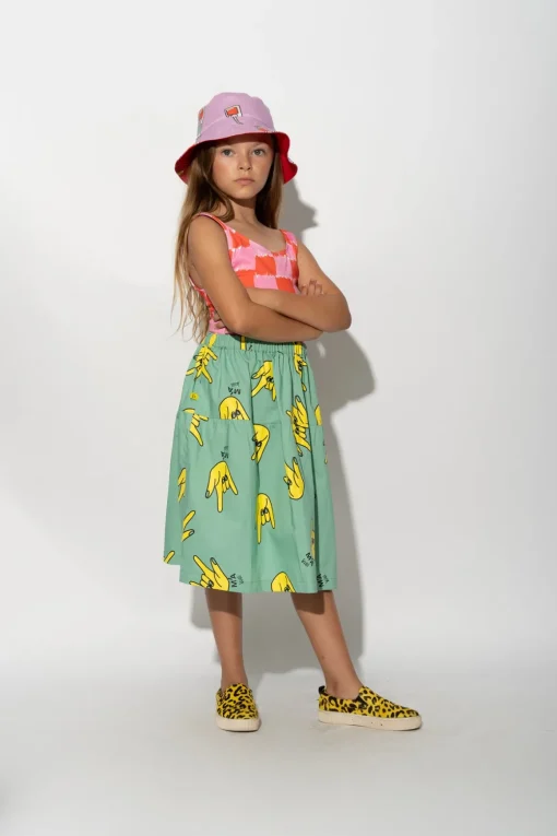 TURQUOISE HANDS PRINT GATHERED SKIRT