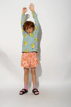 TURQUOISE HANDS PRINT LONG SLEEVE TOP