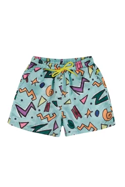 TURQUOISE SQUIGGLE PRINT SWIM SHORT