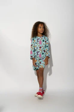 TURQUOISE SQUIGGLE PRINT LONG SLEEVE SWIM TOP